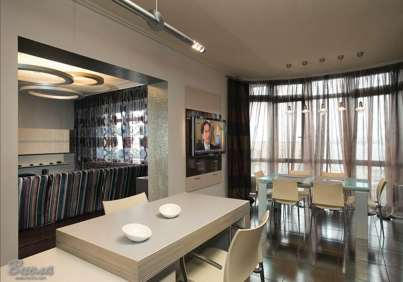 дизайн кухни совмещенной с балконом и барной стойкой