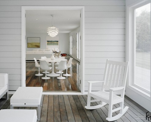 Белые стены и мебель в столовой и гостиной