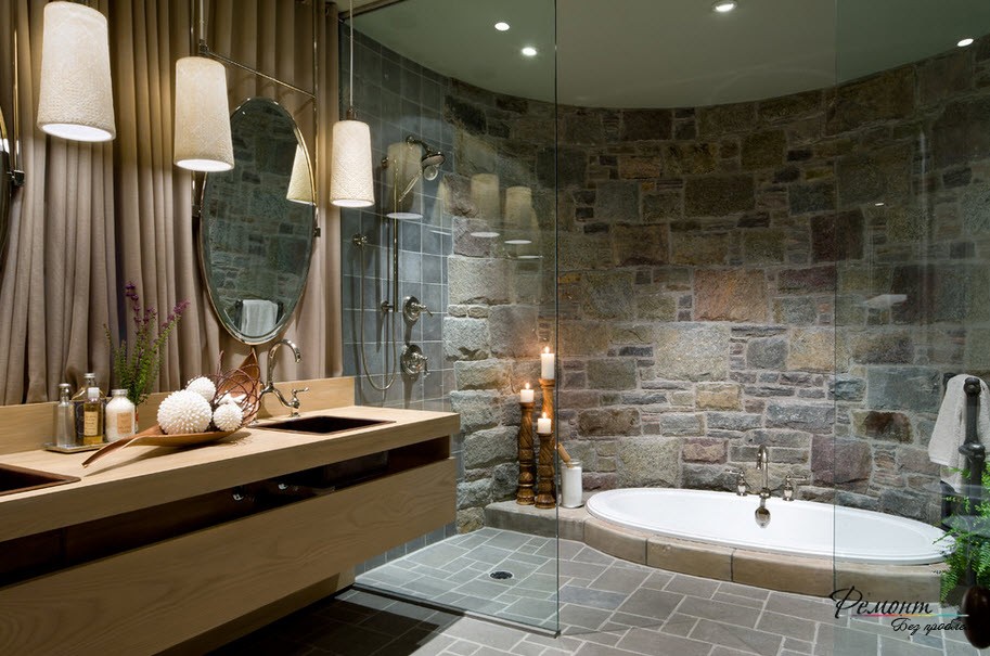 Ванная комната с искусственным камнем нуждается в хорошем освещении