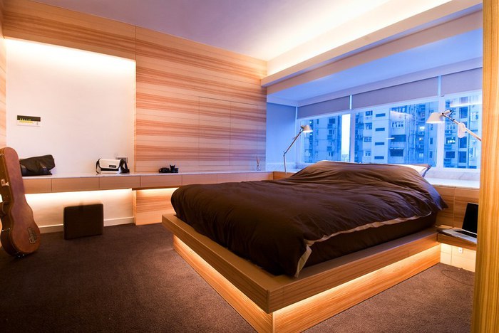 Деревянные стеновые панели в спальне