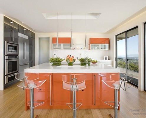 Оранжевые оттенки на кухне