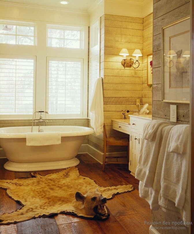 Оригинальное решение деревянной ванной комнаты