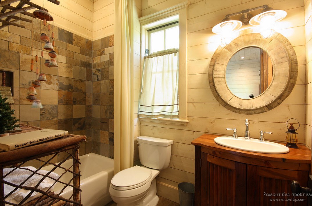 Інтер'єр ванної кімнати в дерев'яному будинку