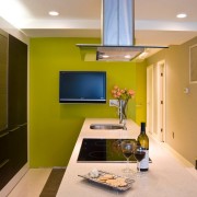 Кухня с зеленой стеной
