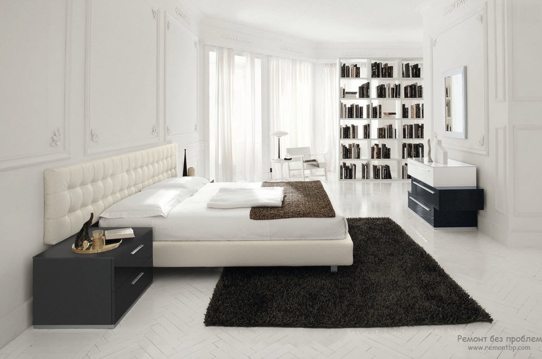 Черно-белая спальня в минимальном стиле