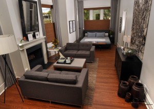 Эффектный интерьер гостиной со спальней, где есть единство между зонами