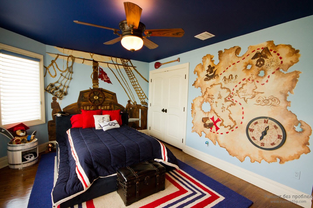 Красивый дизайн комнаты для мальчика в морском стиле