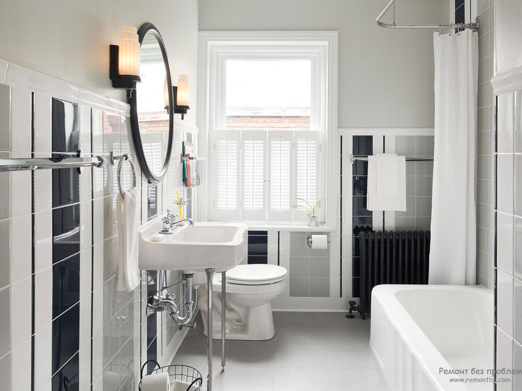 Черно=бело-серый интерьер ванной комнаты - классическая элегантность