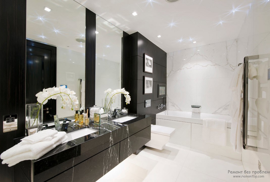 Дизайн ванной комнаты, оформленной в черно-белом сочетании