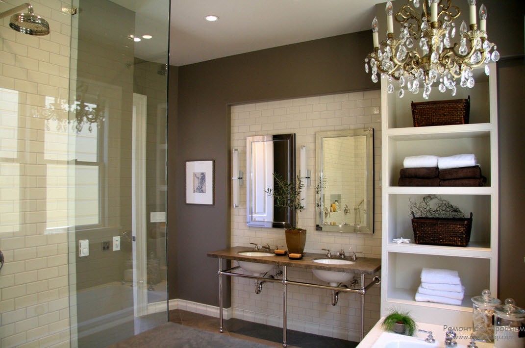 Дизайн ванной комнаты в спокойных коричневых оттенках
