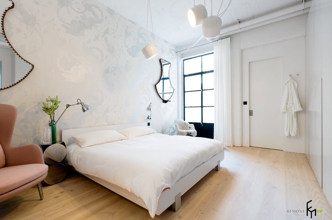 Белая спальня в стиле лофт