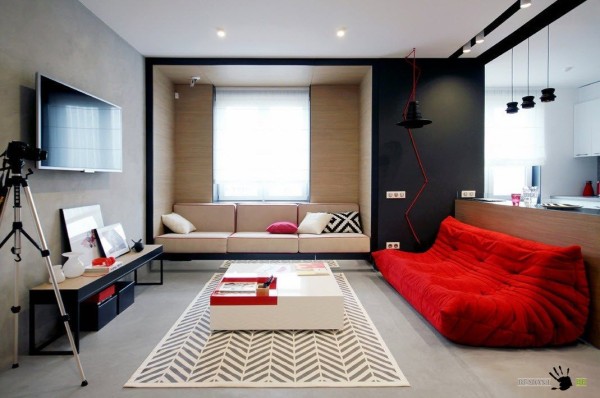 Бело-черно-красный интерьер