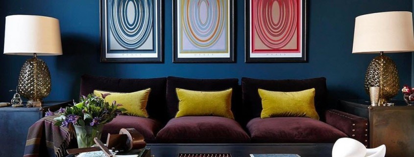 Интерьер гостиной в синих тонах