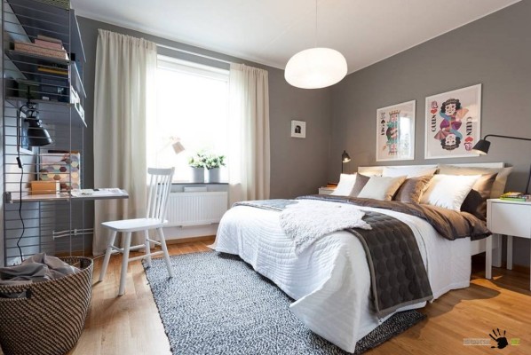 Спальня в серо-белых тонах