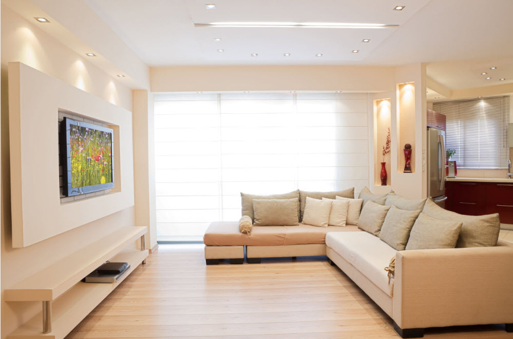 Выделение зоны гостиной с помощью мебели