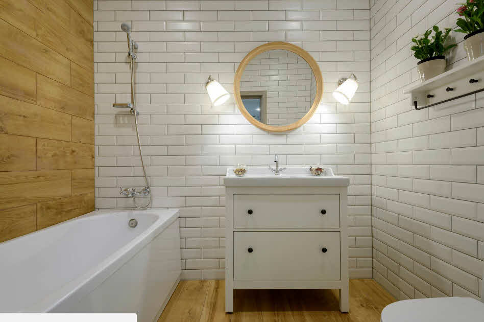 100 лучших идей дизайна: кафель для ванной комнаты и белый кирпич на фото