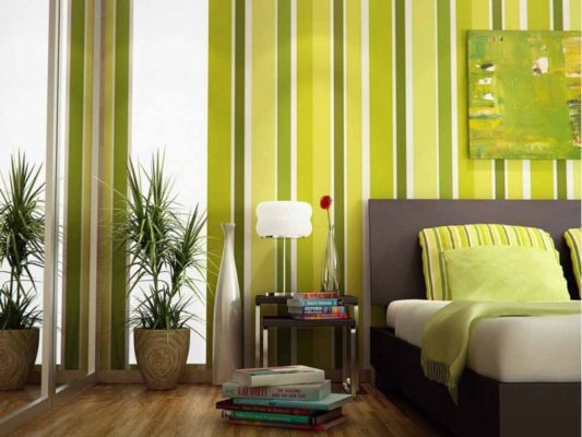 зеленые полосатые обои