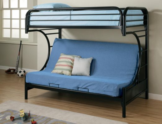 синяя двухъярусная кровать с диваном