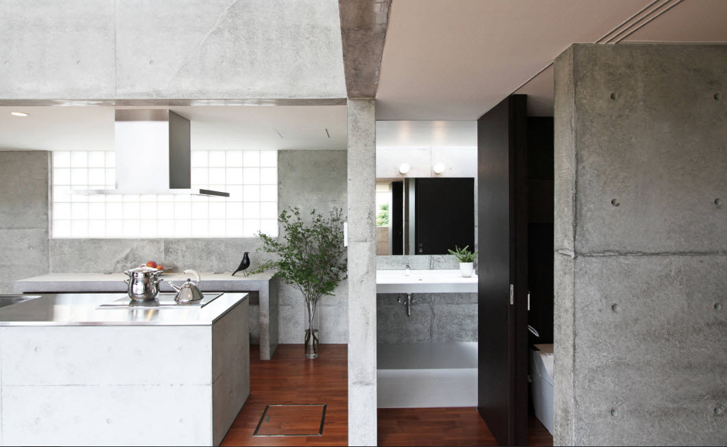 Бетонные поверхности в кухне