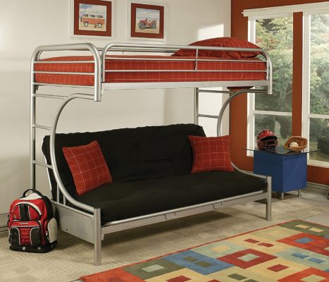 металлическая двухъярусная кровать с диваном