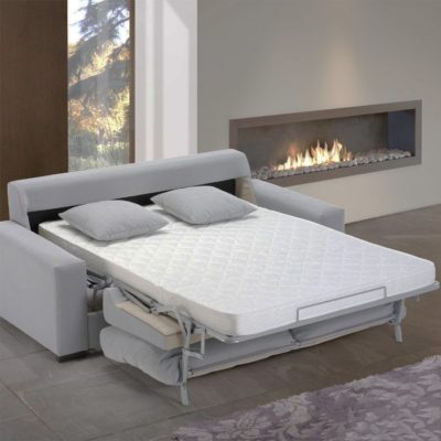 светло-серый диван-кровать с ортопедическим матрасом