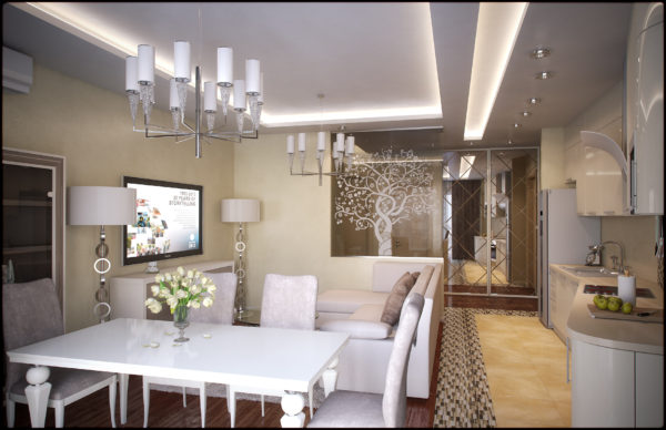 бежевая кухня-гостиная