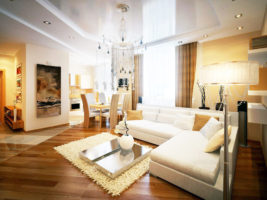 гостиная с белым угловым диваном