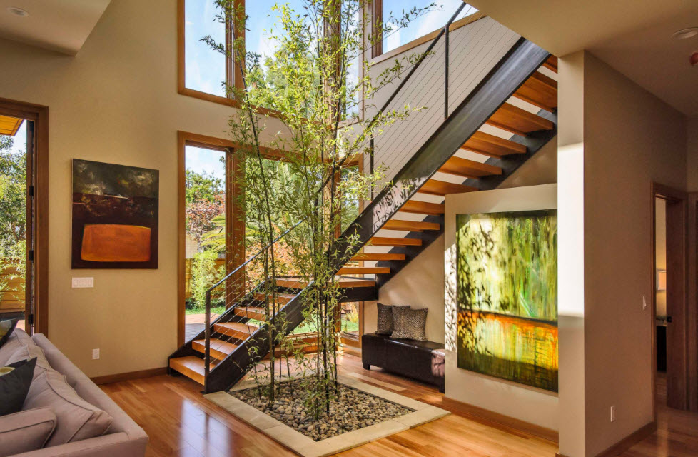 деревянная лестница в современном доме