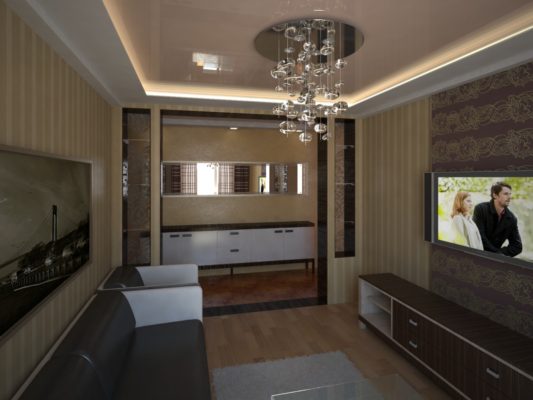 полосатые обои в гостиной