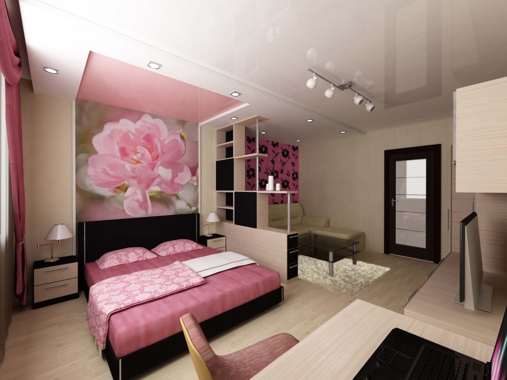 розовая квартира с цветами