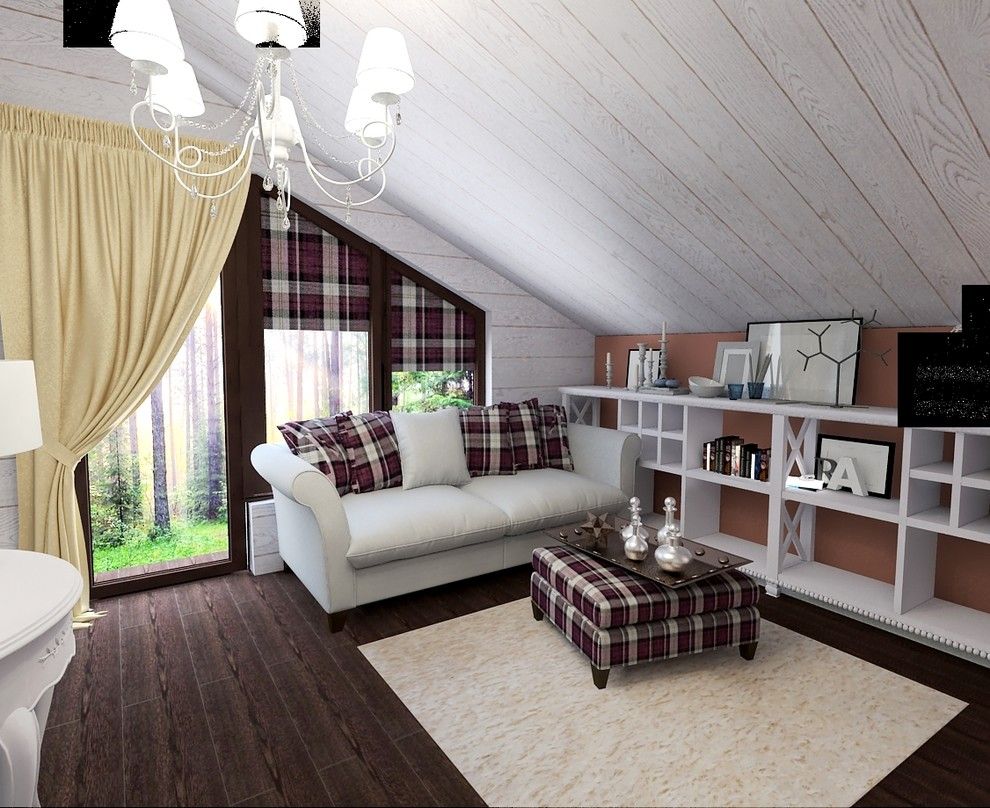 уютная белая комната в деревянном доме