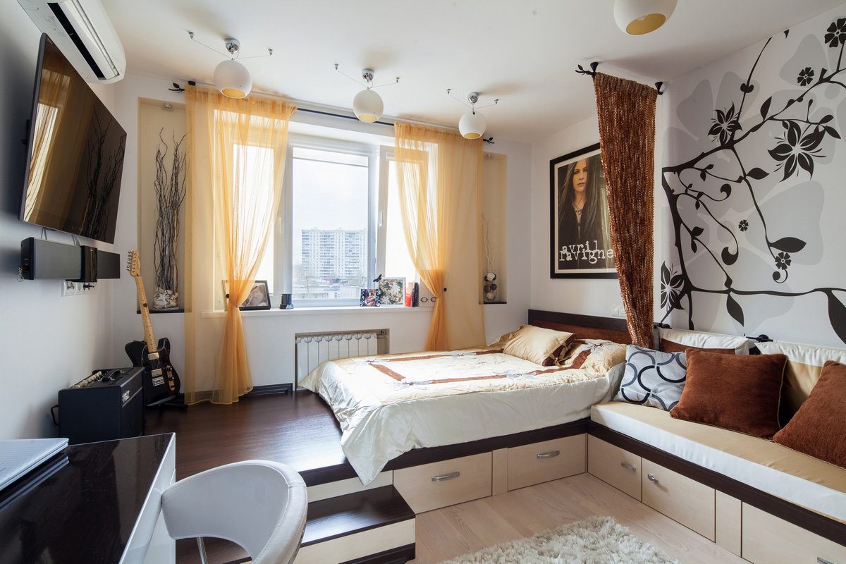 Спальня в однокомнатной квартире: 100 фото идей - Дизайн интерьера