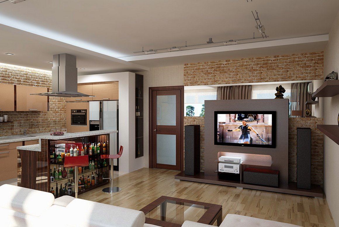 Дизайн кухни совмещенной с гостиной 30 кв м, фото