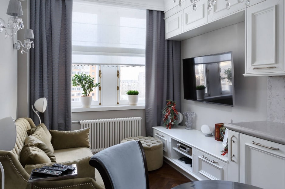 Дизайн інтер'єру вітальні з двома вікнами: 100 фото