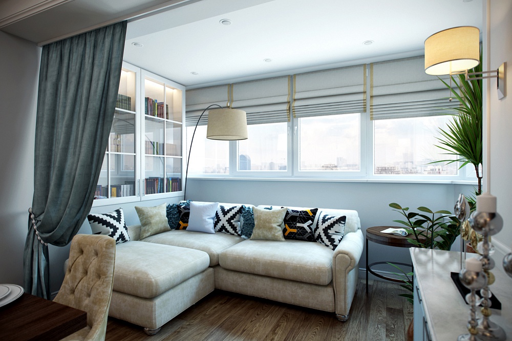 Гостиная с балконом – как совместить два интерьере? Фото примеры дизайна.