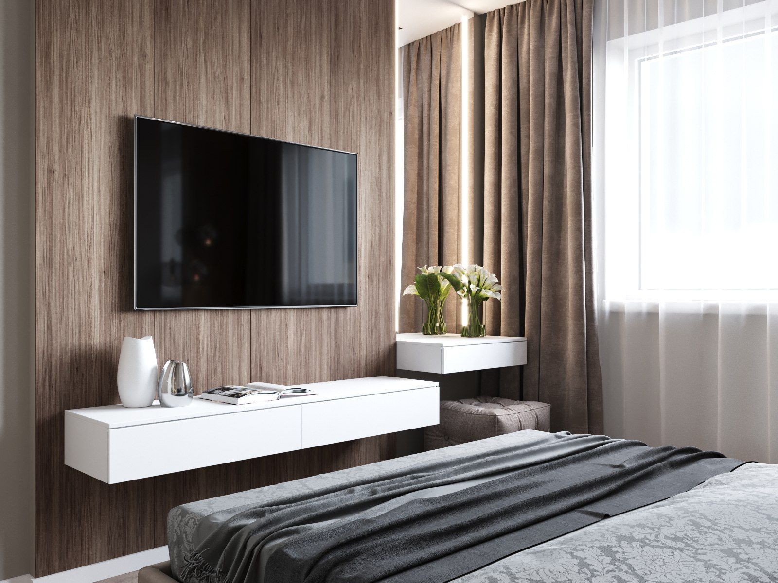 Телевизор в спальне: 100 фото-идей в интерьере, правила выбора.