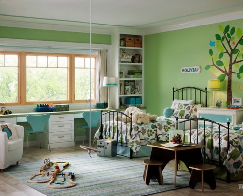 Зеленый и бирюзовый цвет в интерьере детской комнаты