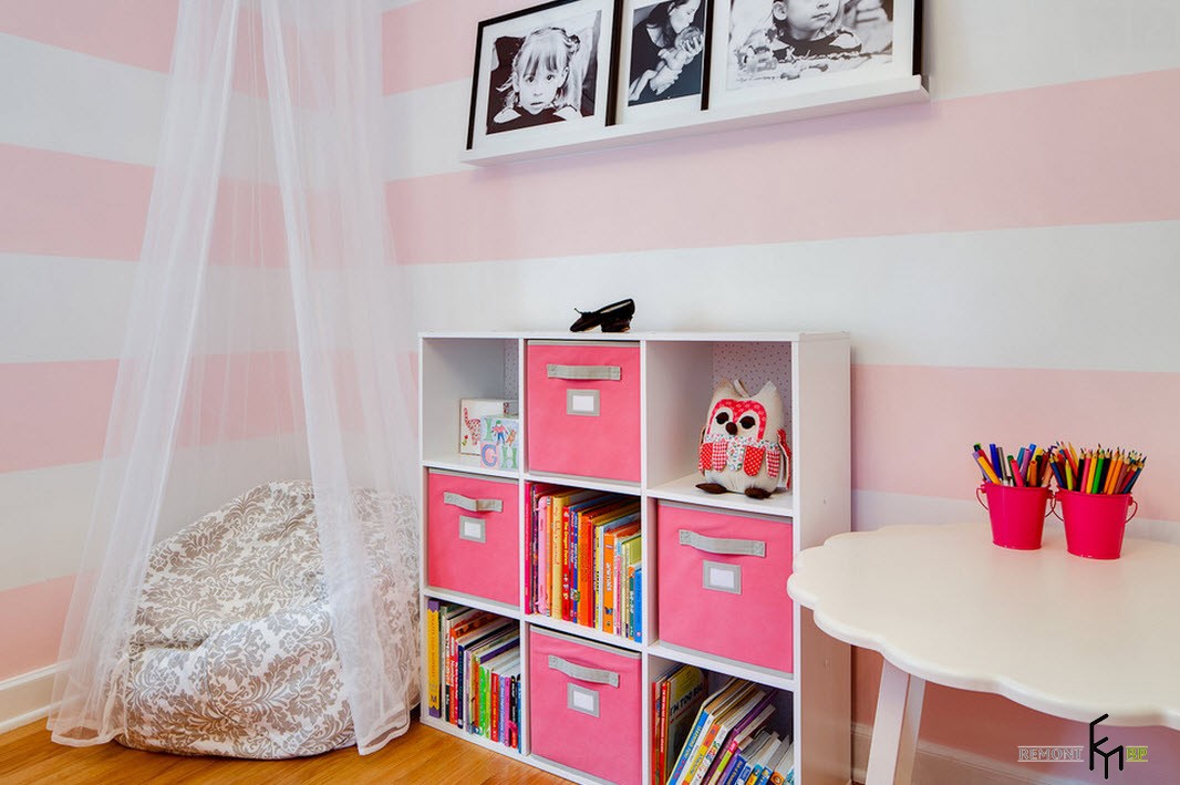 Детская мебель с розовыми дверцами