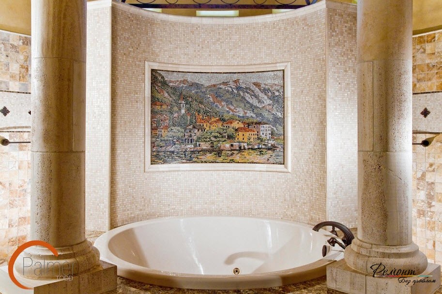 Картина из мозайки в ванной комнате