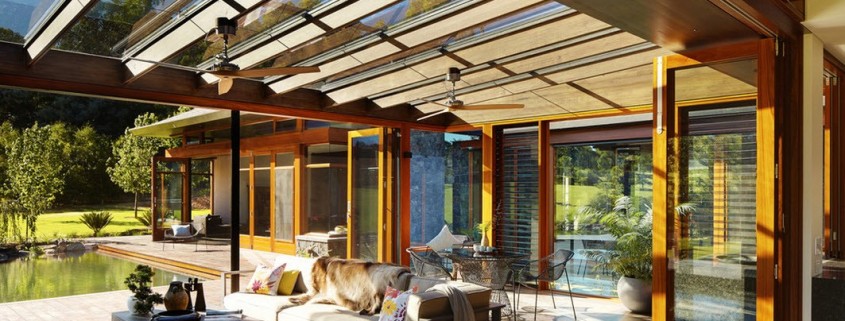 Стеклянный потолок на веранде в японском стиле